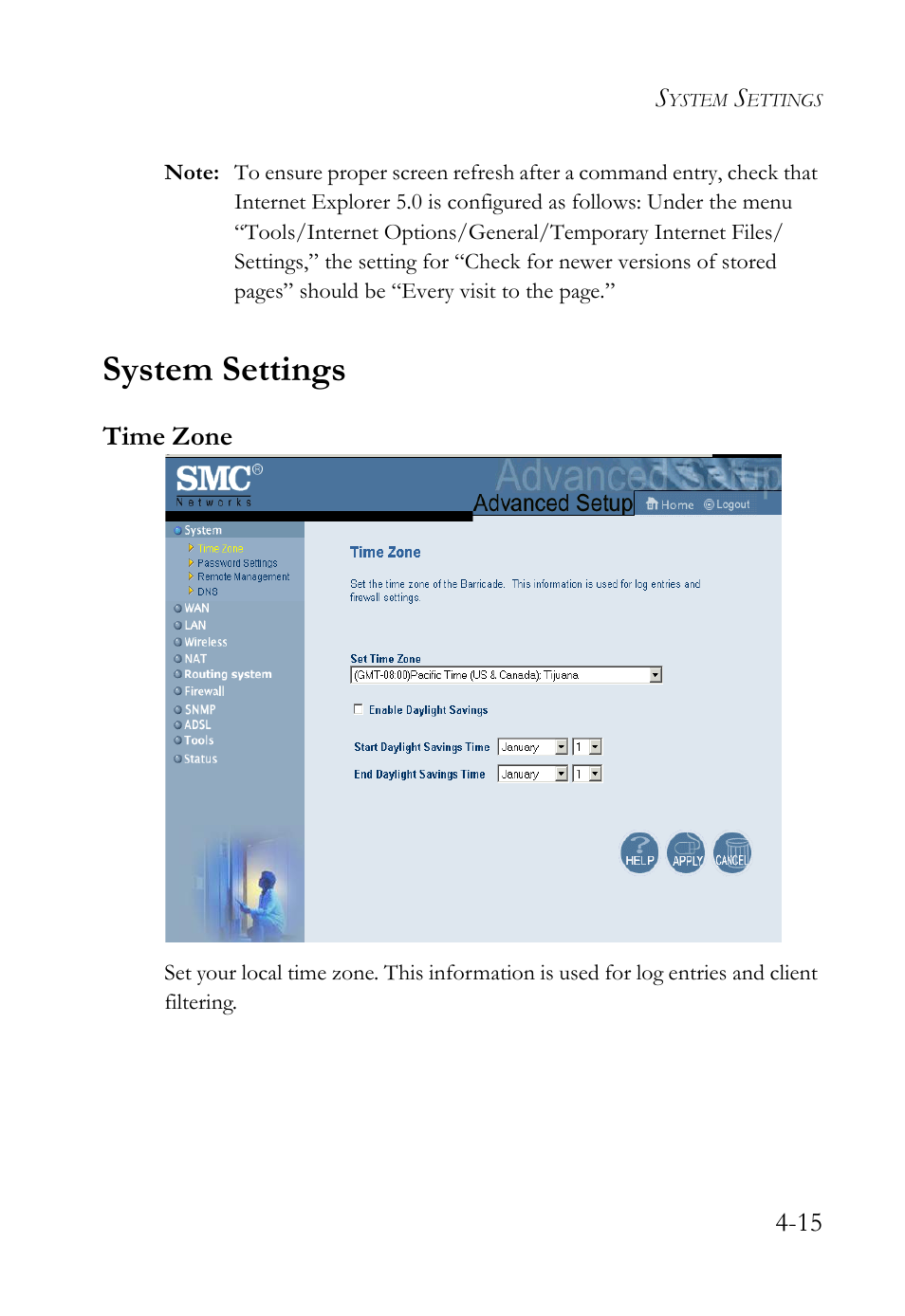 System settings, Time zone | SMC Networks SMC7404WBRA User Manual | Page 43 / 136