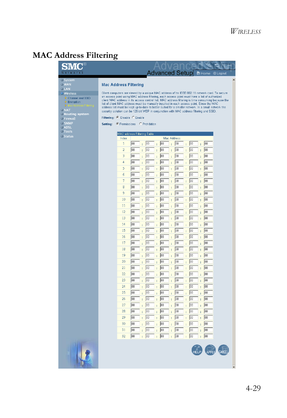 Mac address filtering | SMC Networks SMC7404WBRA User Manual | Page 57 / 136