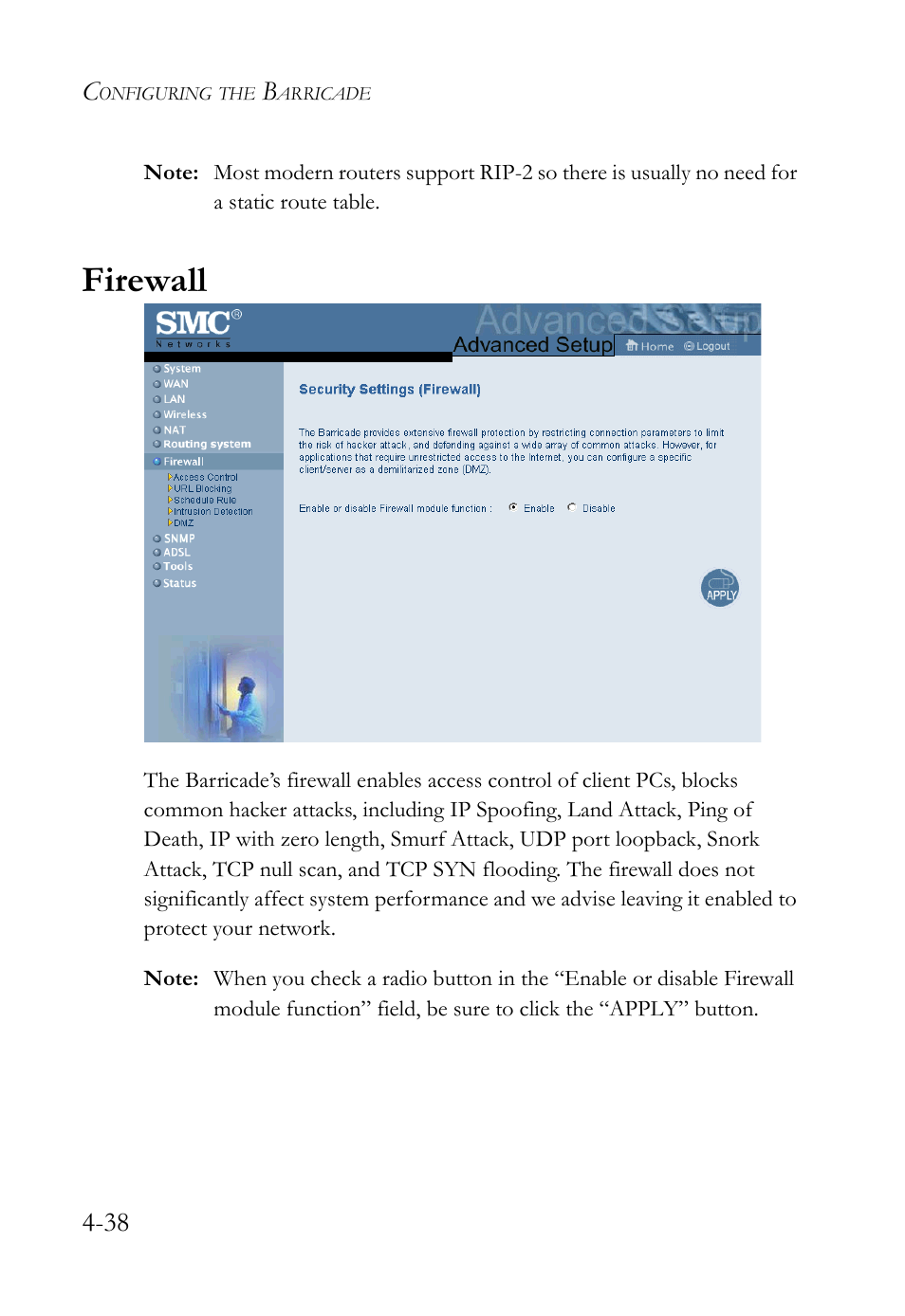 Firewall | SMC Networks SMC7404WBRA User Manual | Page 66 / 136