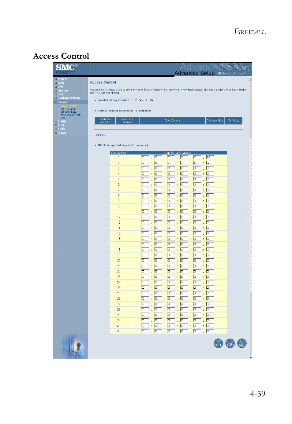 Access control | SMC Networks SMC7404WBRA User Manual | Page 67 / 136