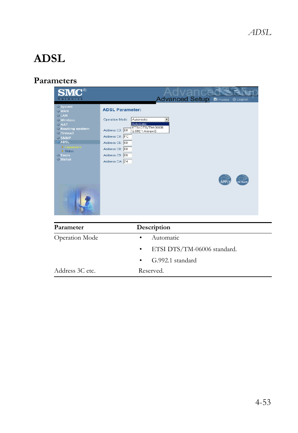 Adsl, Parameters, Adsl 4-53 | SMC Networks SMC7404WBRA User Manual | Page 81 / 136