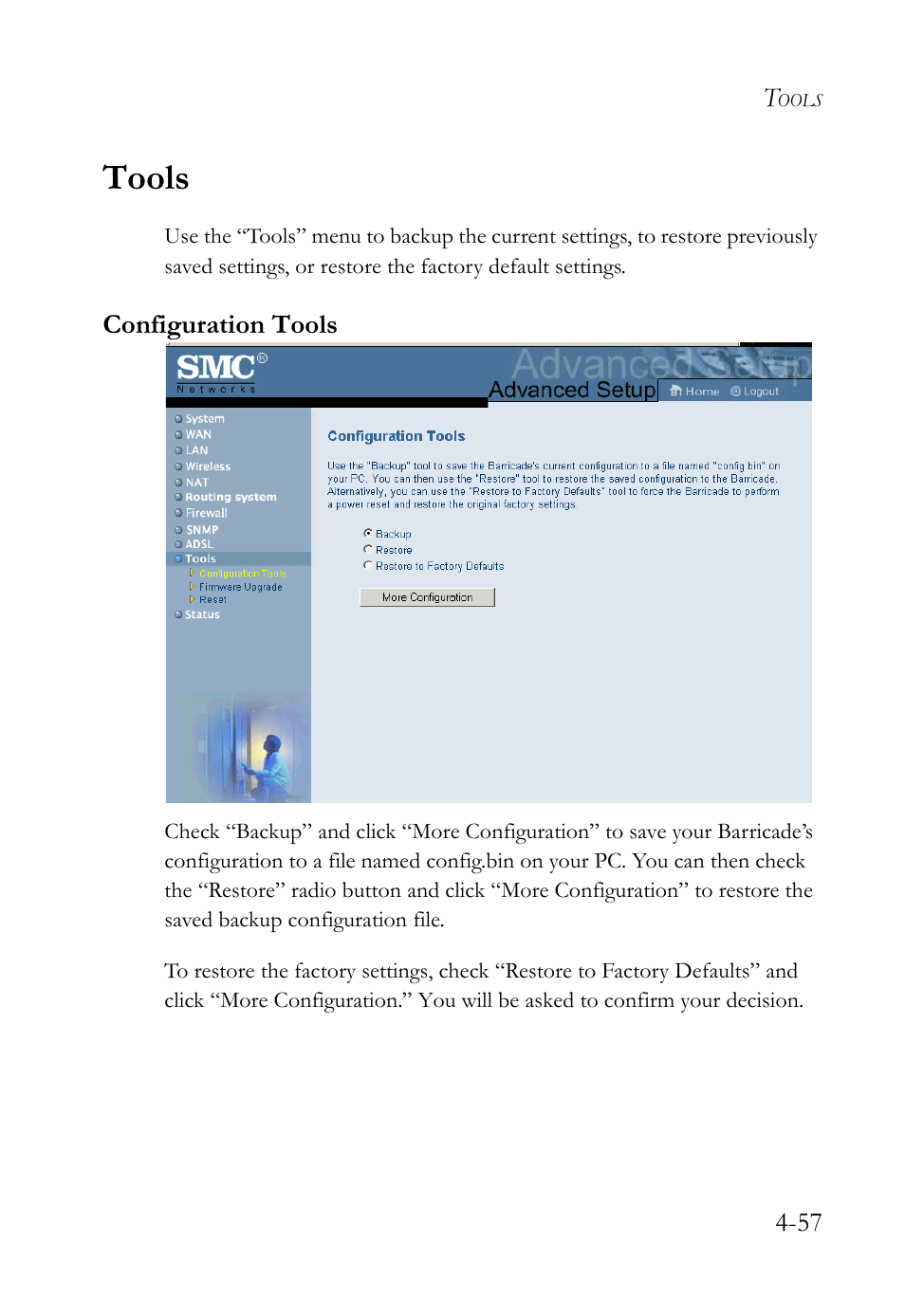 Tools, Configuration tools | SMC Networks SMC7404WBRA User Manual | Page 85 / 136