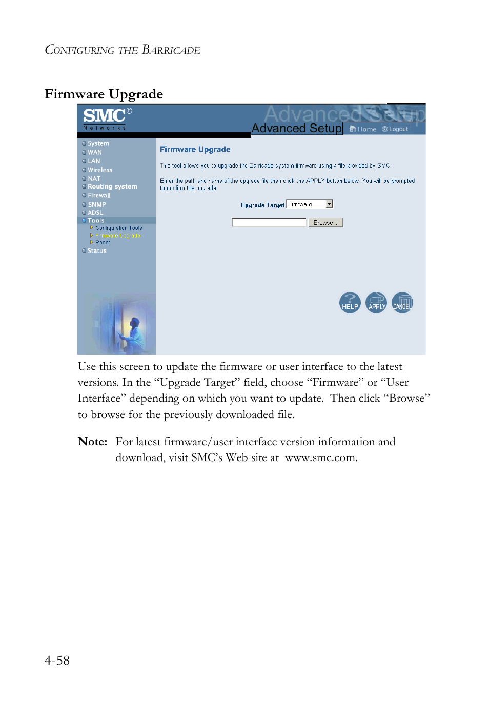 Firmware upgrade, 58 firmware upgrade | SMC Networks SMC7404WBRA User Manual | Page 86 / 136