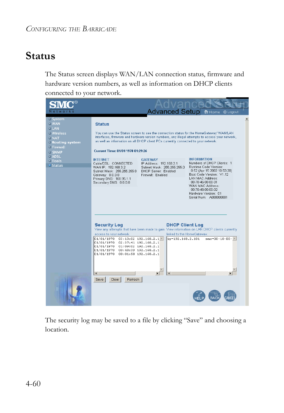 Status | SMC Networks SMC7404WBRA User Manual | Page 88 / 136