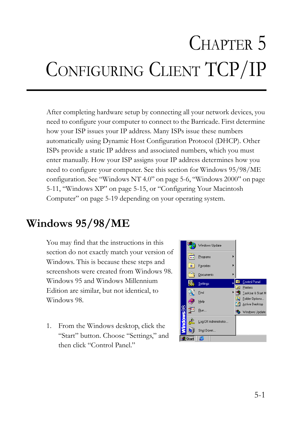 Chapter 5 configuring client tcp/ip, Windows 95/98/me, Tcp/ip | SMC Networks SMC7404WBRA User Manual | Page 91 / 136