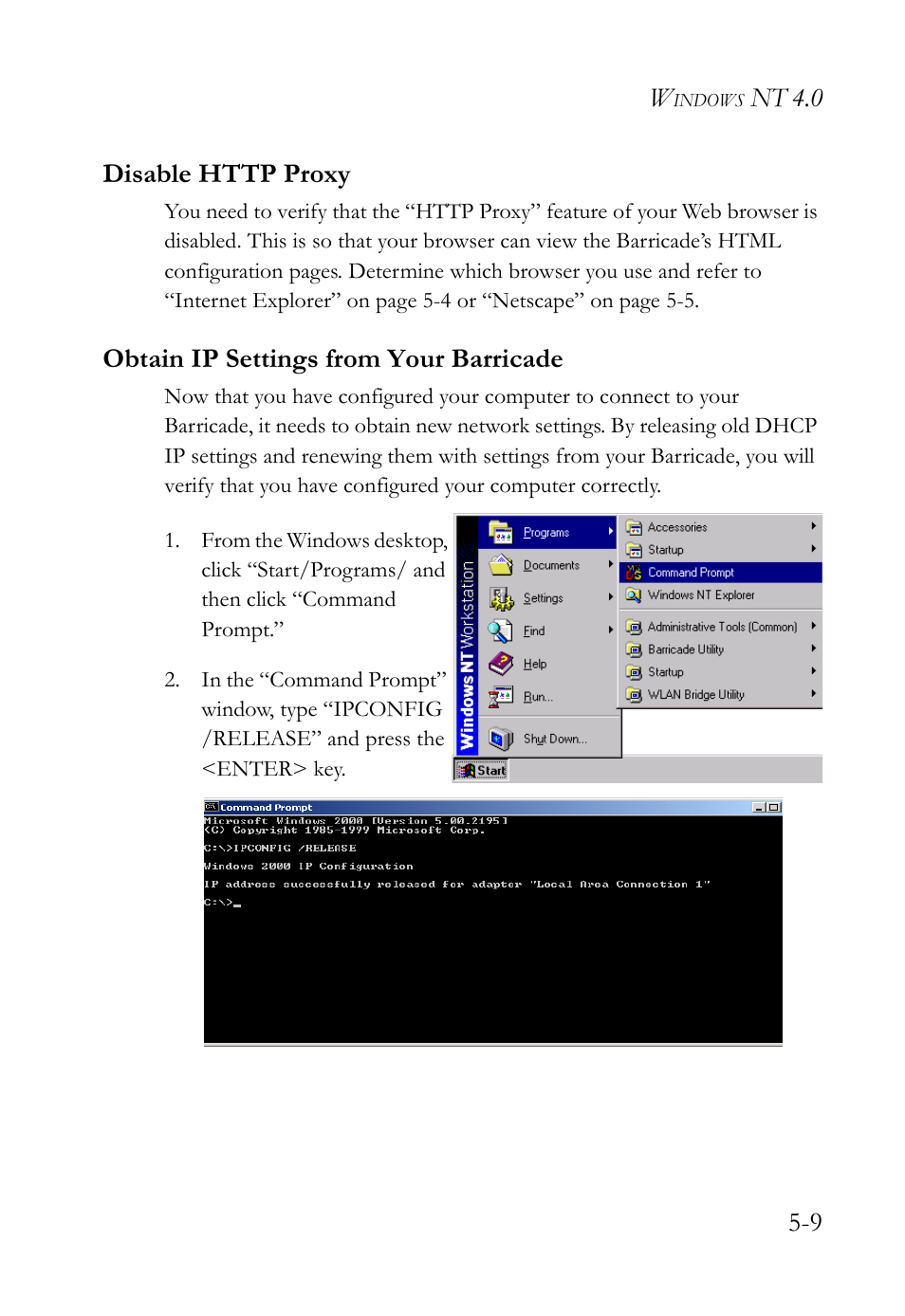 Disable http proxy, Obtain ip settings from your barricade | SMC Networks SMC7404WBRA User Manual | Page 99 / 136