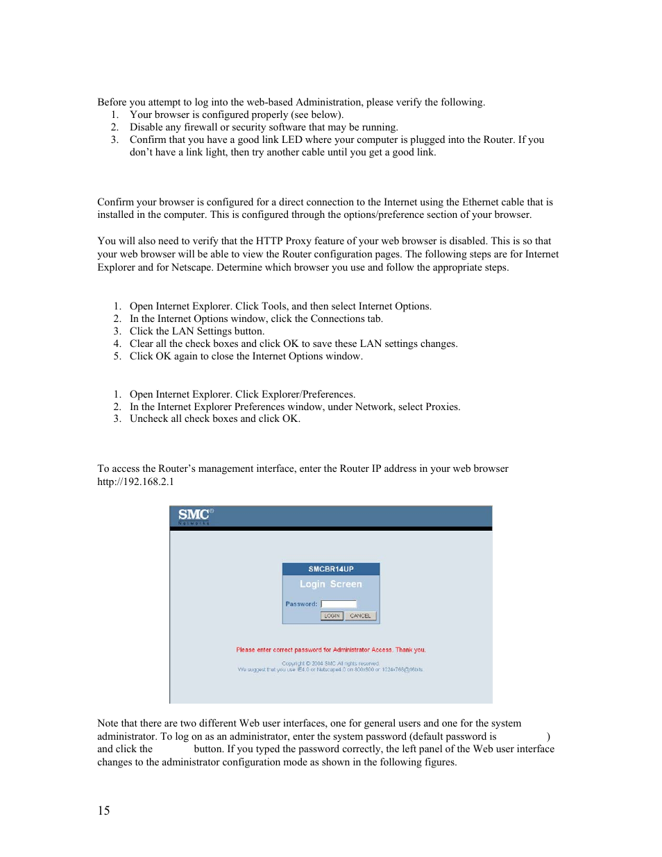 7 | configuring your broadband router, 1 | browser configuration, 2 | web management | SMC Networks Barricade SMCBR14UP User Manual | Page 15 / 77