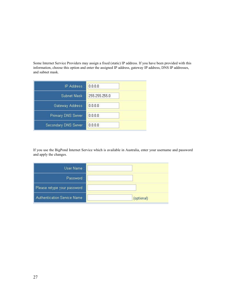 4 static ip, 6 bigpond, 4 | static ip | 6 | bigpond | SMC Networks Barricade SMCBR14UP User Manual | Page 27 / 77