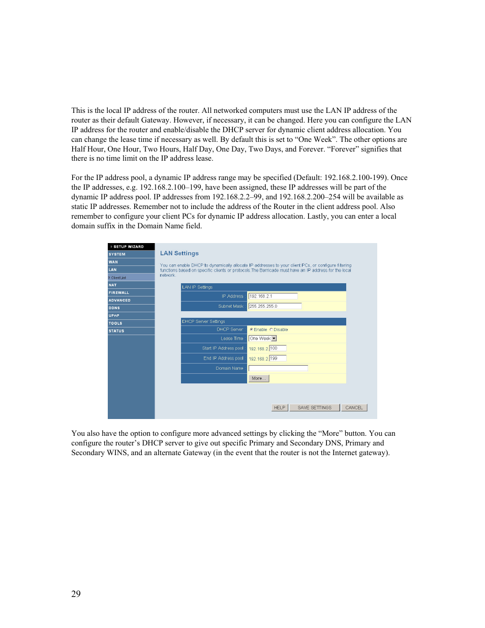 6 | advanced setup - lan | SMC Networks Barricade SMCBR14UP User Manual | Page 29 / 77