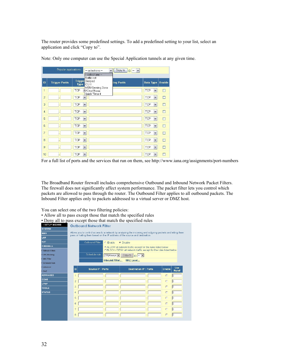 8 | advanced setup - firewall, 1 | network filters | SMC Networks Barricade SMCBR14UP User Manual | Page 32 / 77