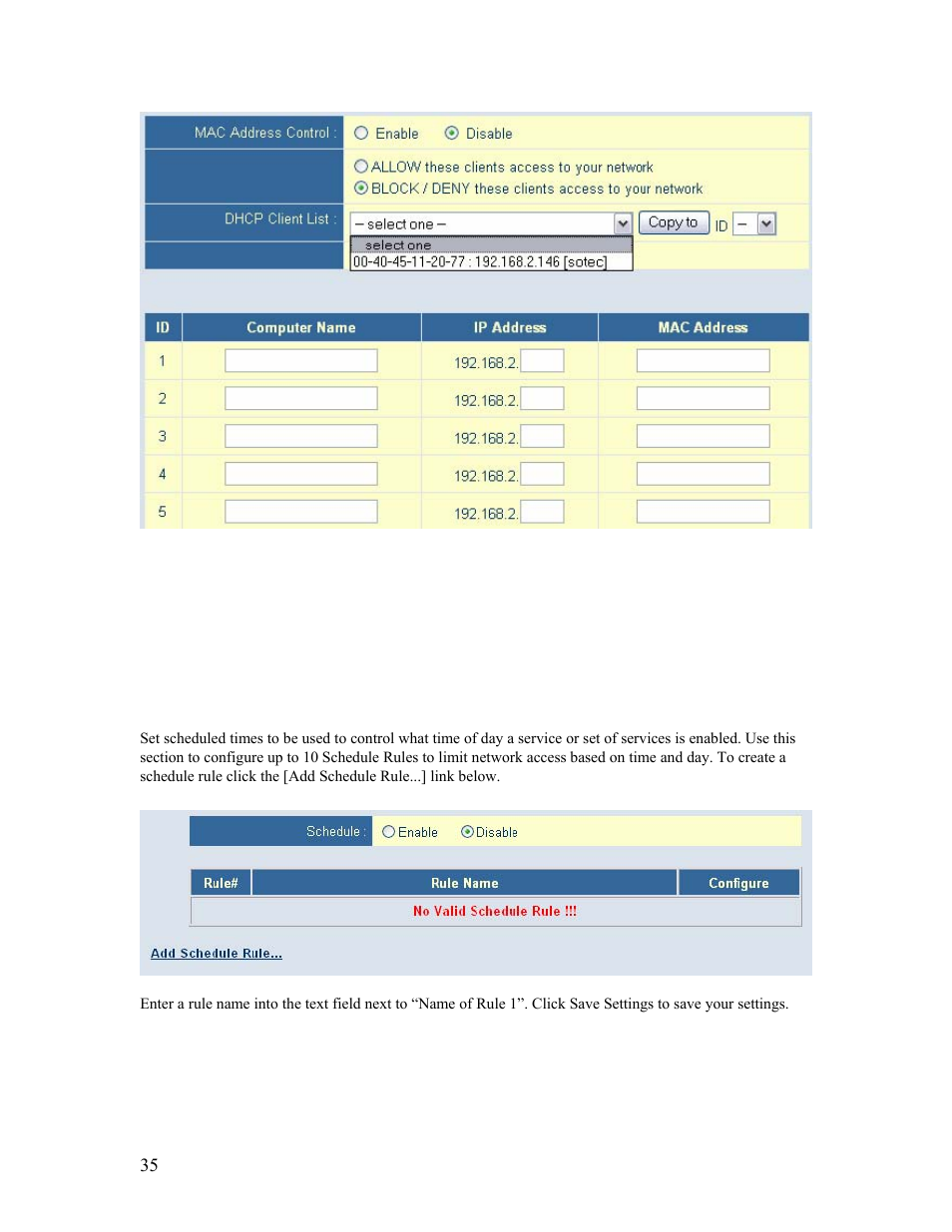 4 | schedule rule | SMC Networks Barricade SMCBR14UP User Manual | Page 35 / 77