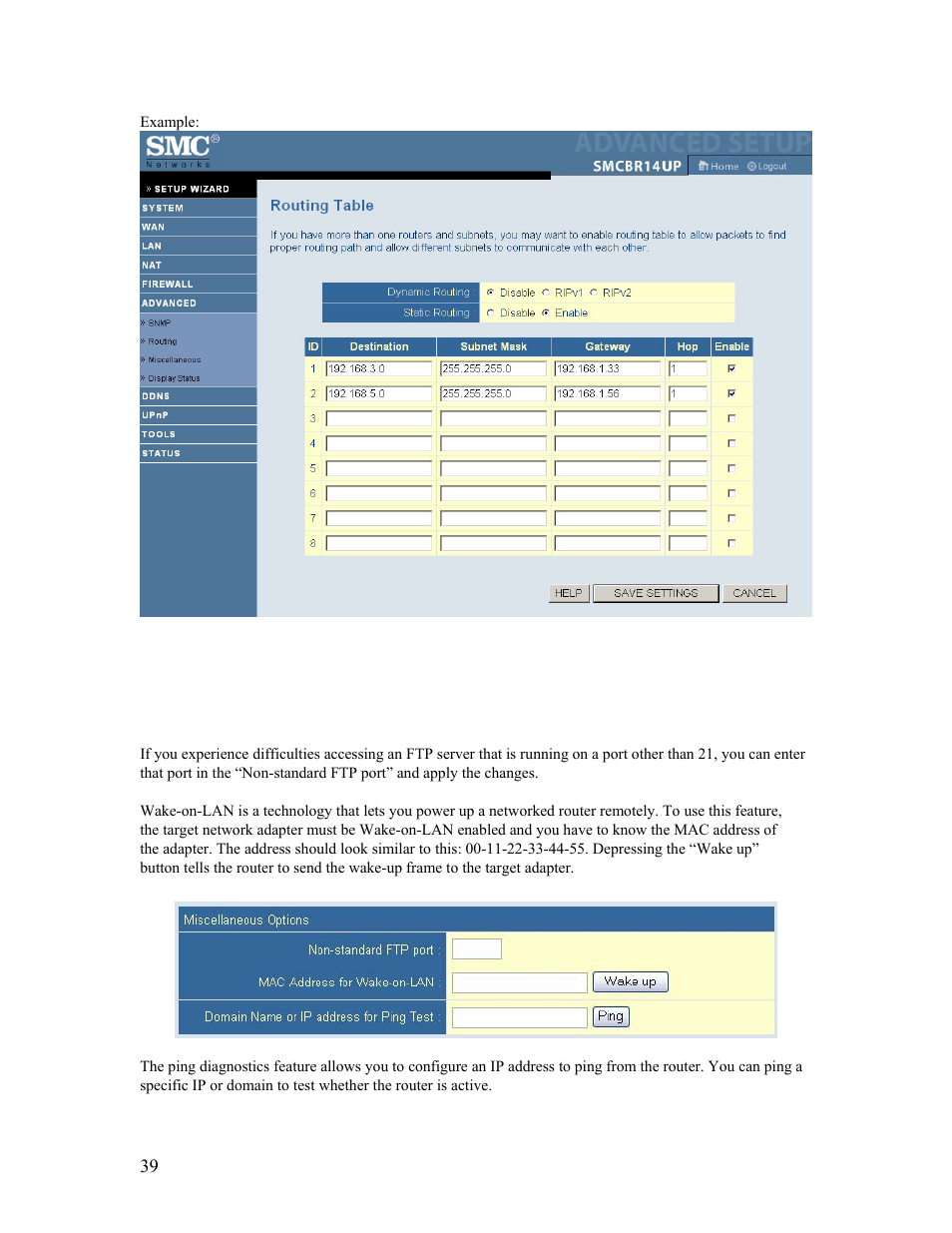 11 | advanced setup - miscellaneous | SMC Networks Barricade SMCBR14UP User Manual | Page 39 / 77