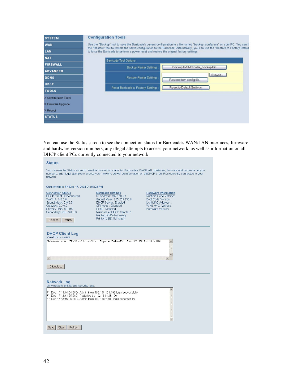 16 | status | SMC Networks Barricade SMCBR14UP User Manual | Page 42 / 77