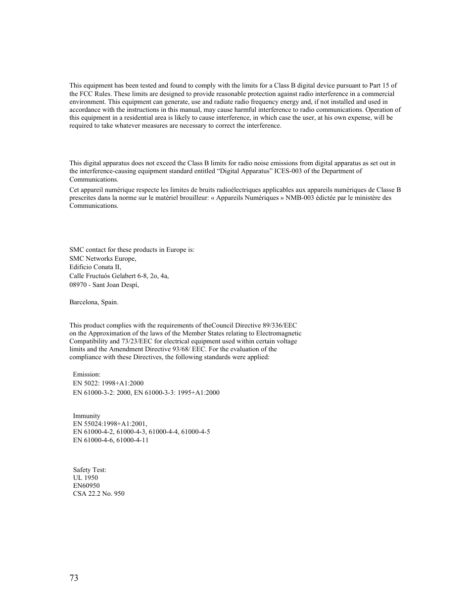 12 | compliances | SMC Networks Barricade SMCBR14UP User Manual | Page 73 / 77
