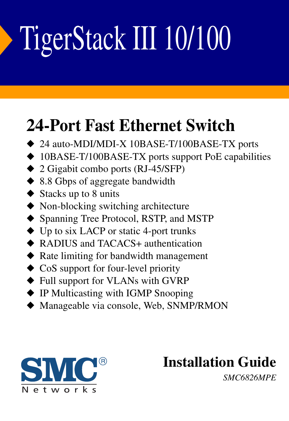 SMC Networks SMC TigerStack III SMC6826MPE User Manual | 94 pages