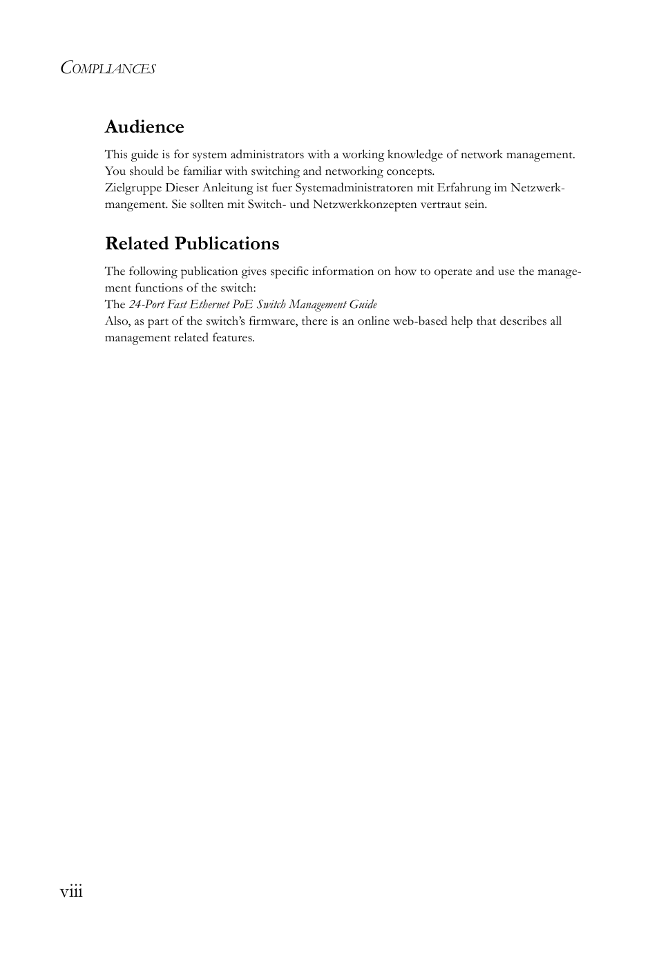 Viii audience, Related publications | SMC Networks SMC TigerStack III SMC6826MPE User Manual | Page 14 / 94