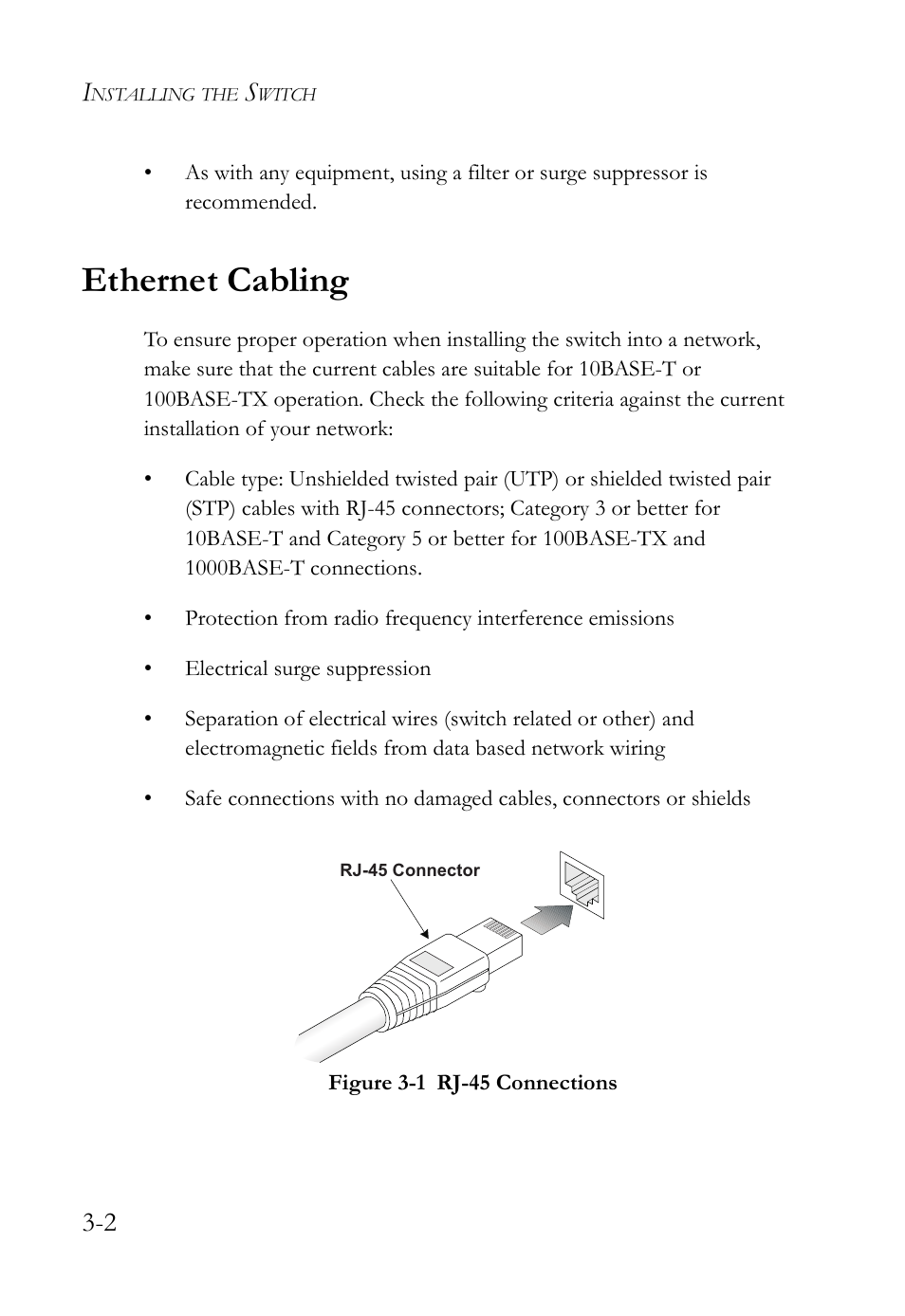 Ethernet cabling, Figure 3-1, Rj-45 connections -2 | SMC Networks SMC TigerStack III SMC6826MPE User Manual | Page 42 / 94