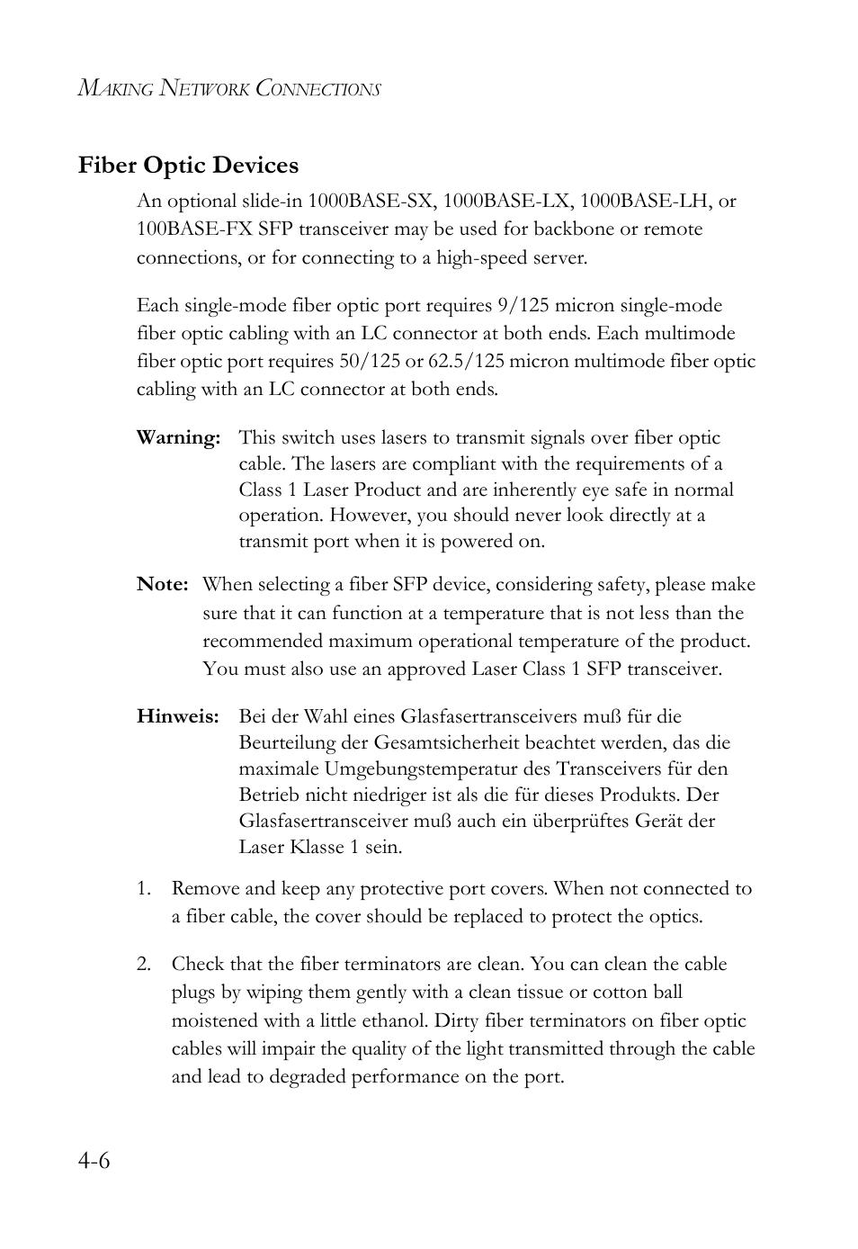 Fiber optic devices, 6 fiber optic devices | SMC Networks SMC TigerStack III SMC6826MPE User Manual | Page 60 / 94