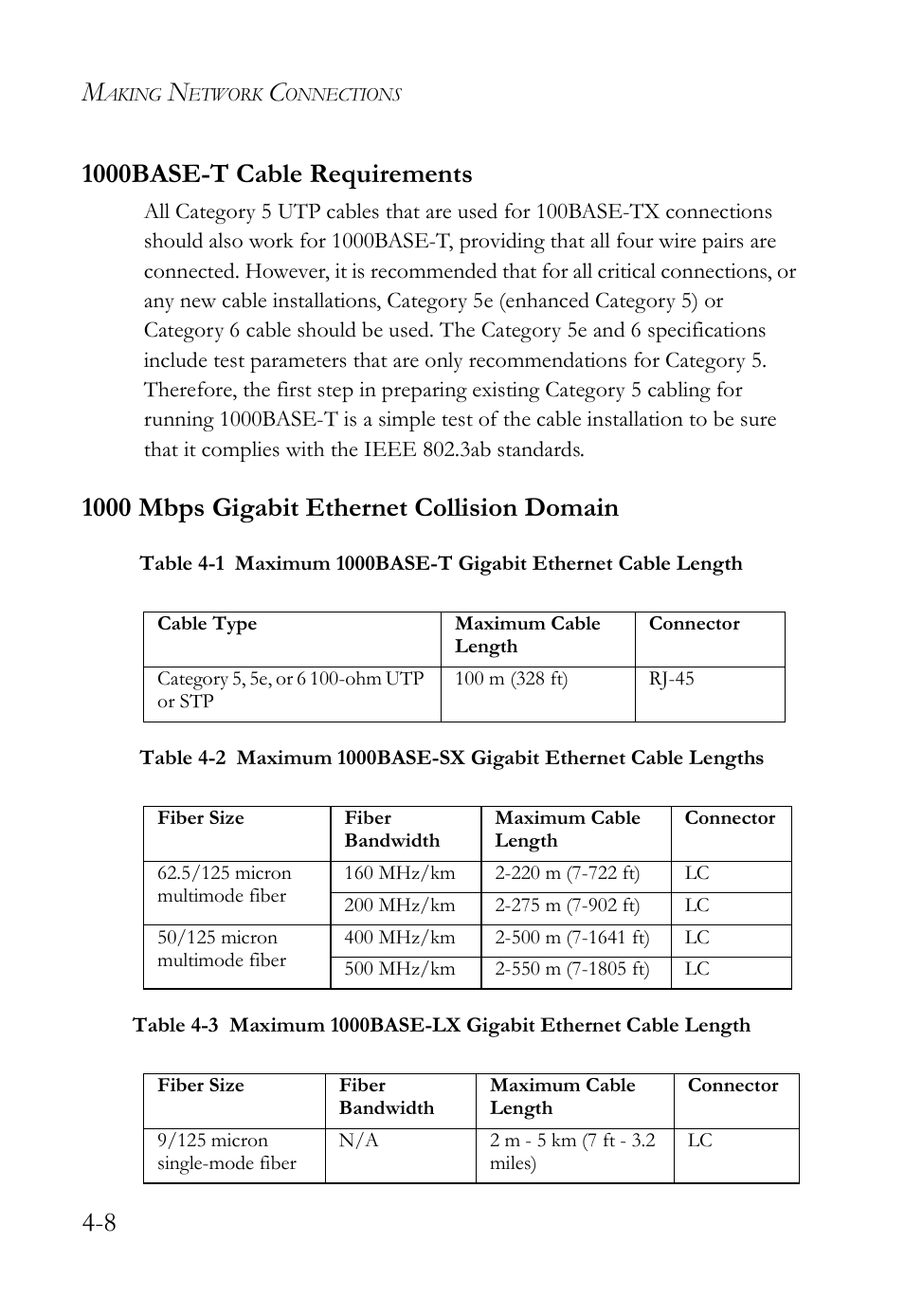 1000base-t cable requirements, 1000 mbps gigabit ethernet collision domain | SMC Networks SMC TigerStack III SMC6826MPE User Manual | Page 62 / 94