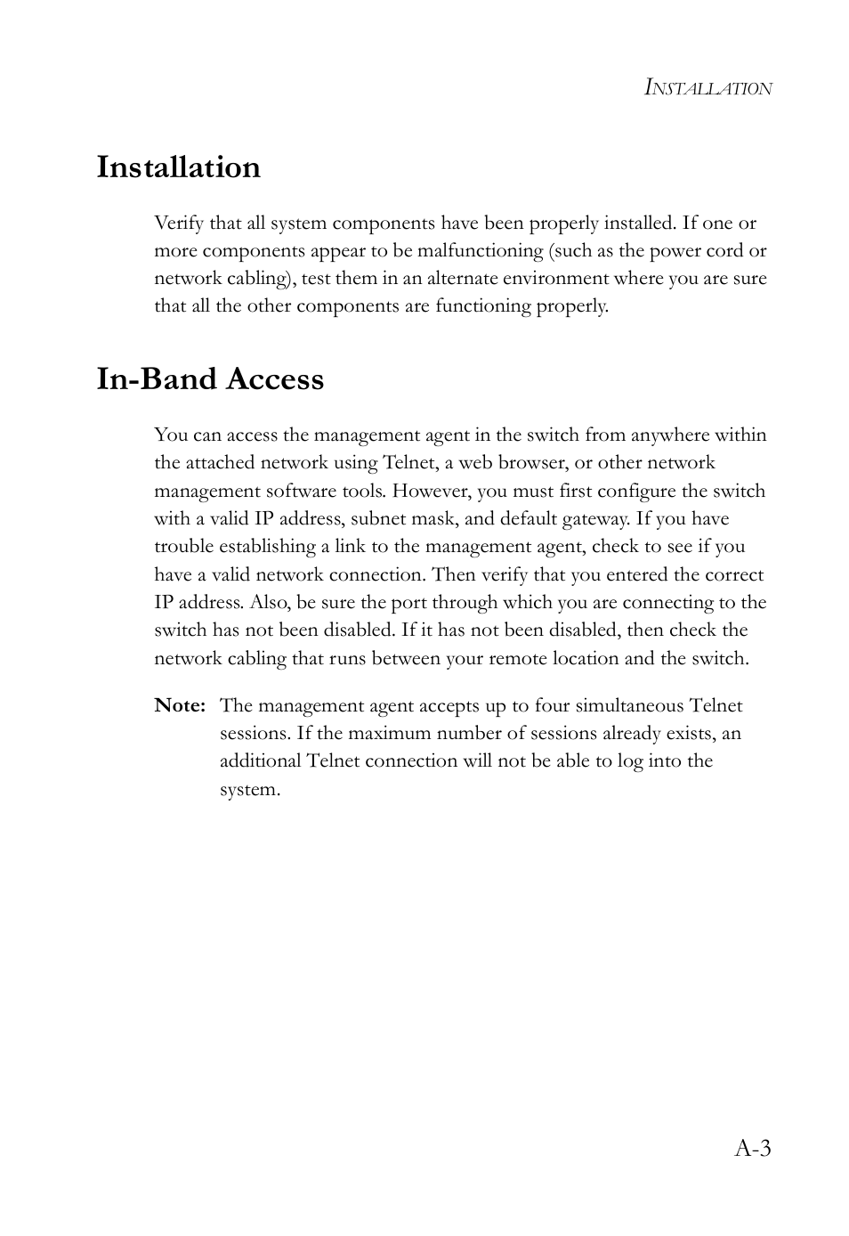 Installation, In-band access | SMC Networks SMC TigerStack III SMC6826MPE User Manual | Page 67 / 94