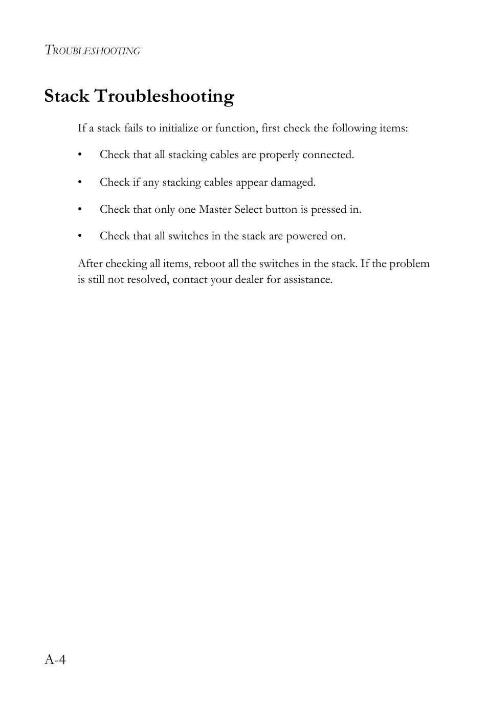 Stack troubleshooting | SMC Networks SMC TigerStack III SMC6826MPE User Manual | Page 68 / 94