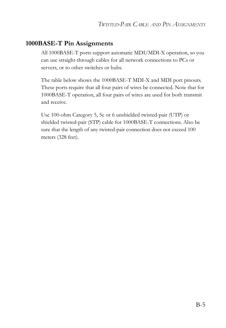 1000base-t pin assignments | SMC Networks SMC TigerStack III SMC6826MPE User Manual | Page 73 / 94