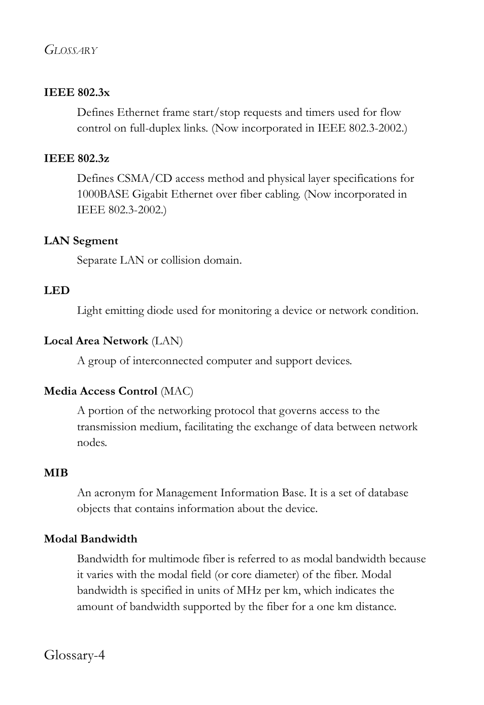 Glossary-4 | SMC Networks SMC TigerStack III SMC6826MPE User Manual | Page 86 / 94
