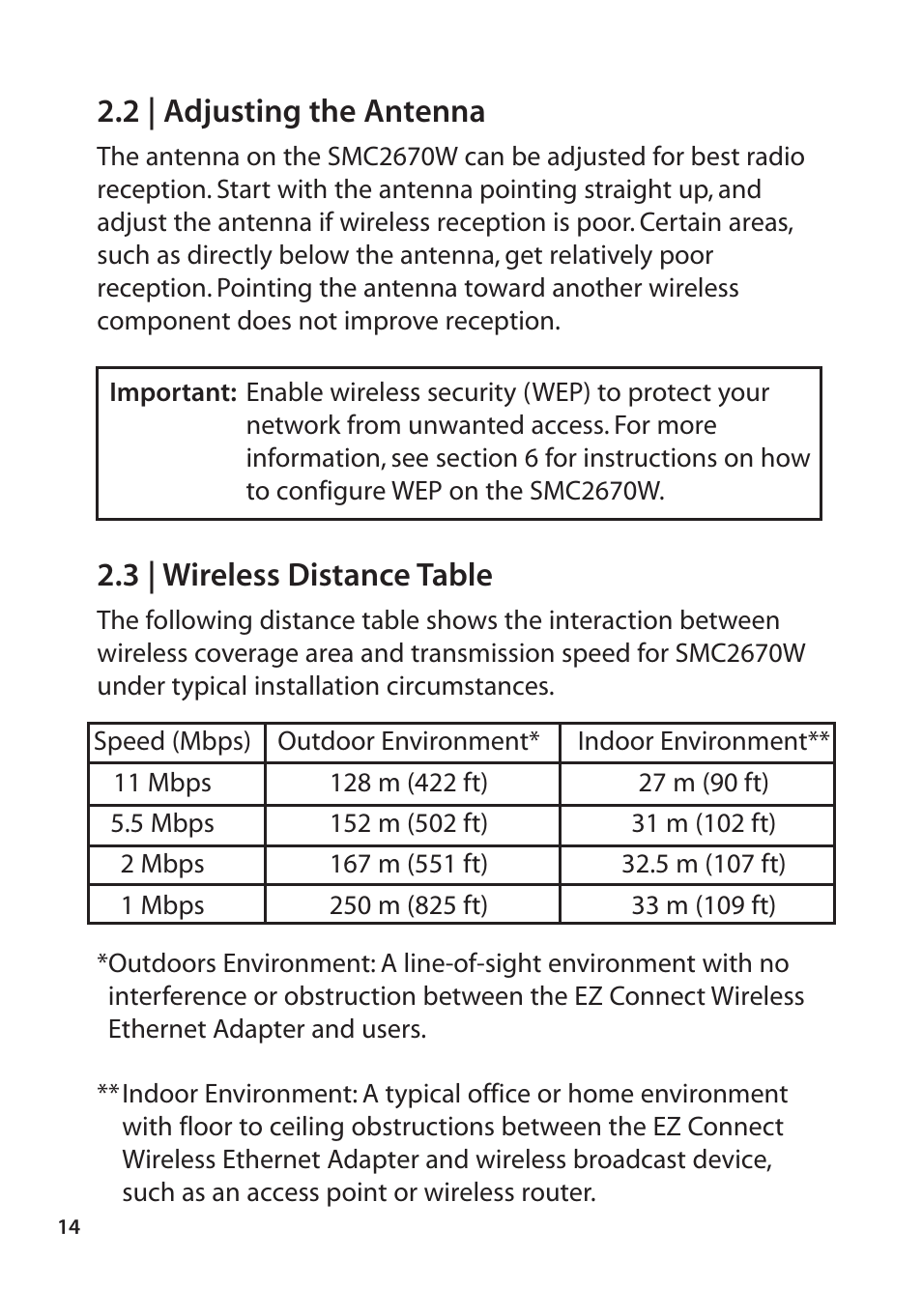 2 | adjusting the antenna, 3 | wireless distance table | SMC Networks SMC2670W User Manual | Page 12 / 47