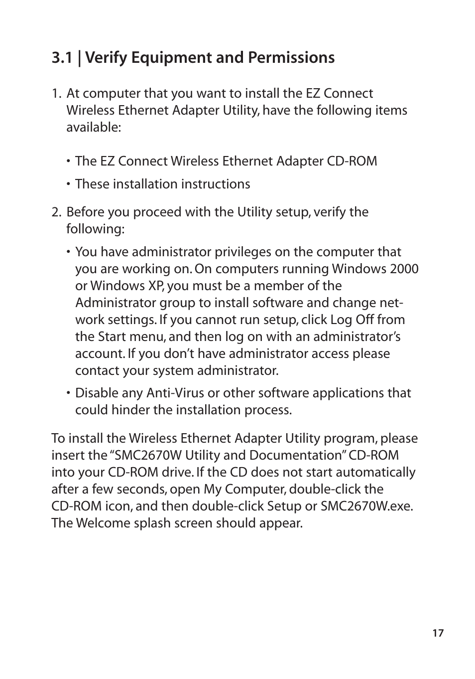 1 | verify equipment and permissions | SMC Networks SMC2670W User Manual | Page 15 / 47