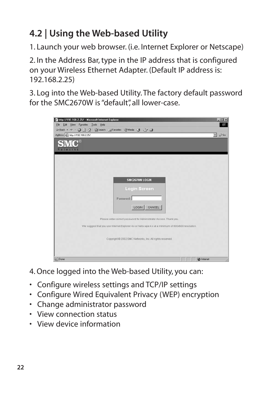 2 | using the web-based utility | SMC Networks SMC2670W User Manual | Page 20 / 47