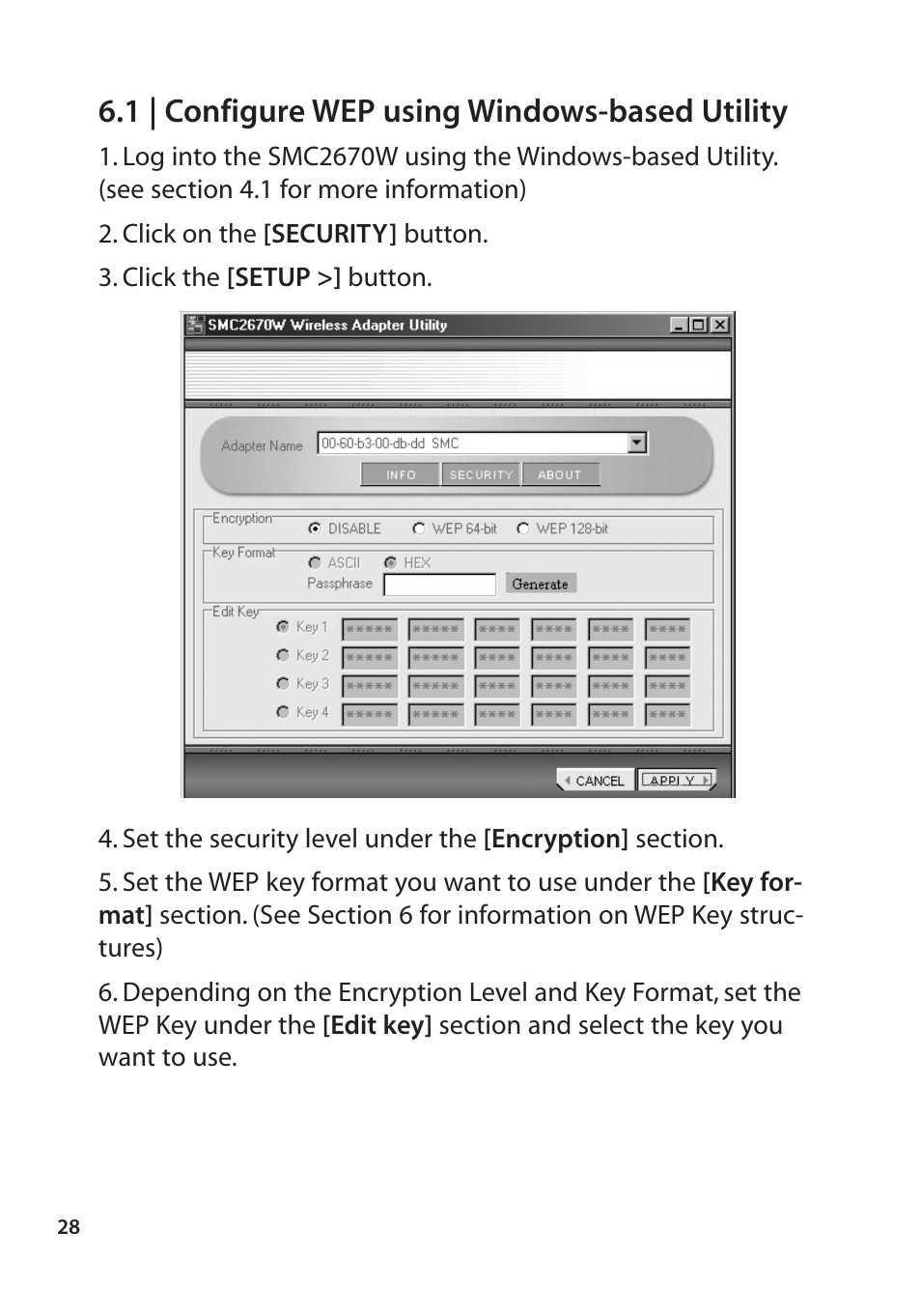 1 | configure wep using windows-based utility | SMC Networks SMC2670W User Manual | Page 26 / 47