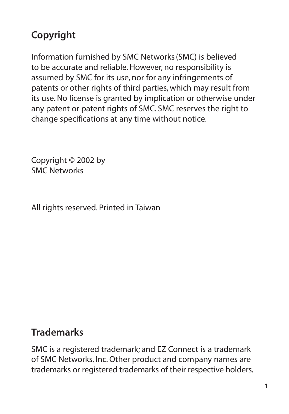 Copyright, Trademarks | SMC Networks SMC2670W User Manual | Page 3 / 47