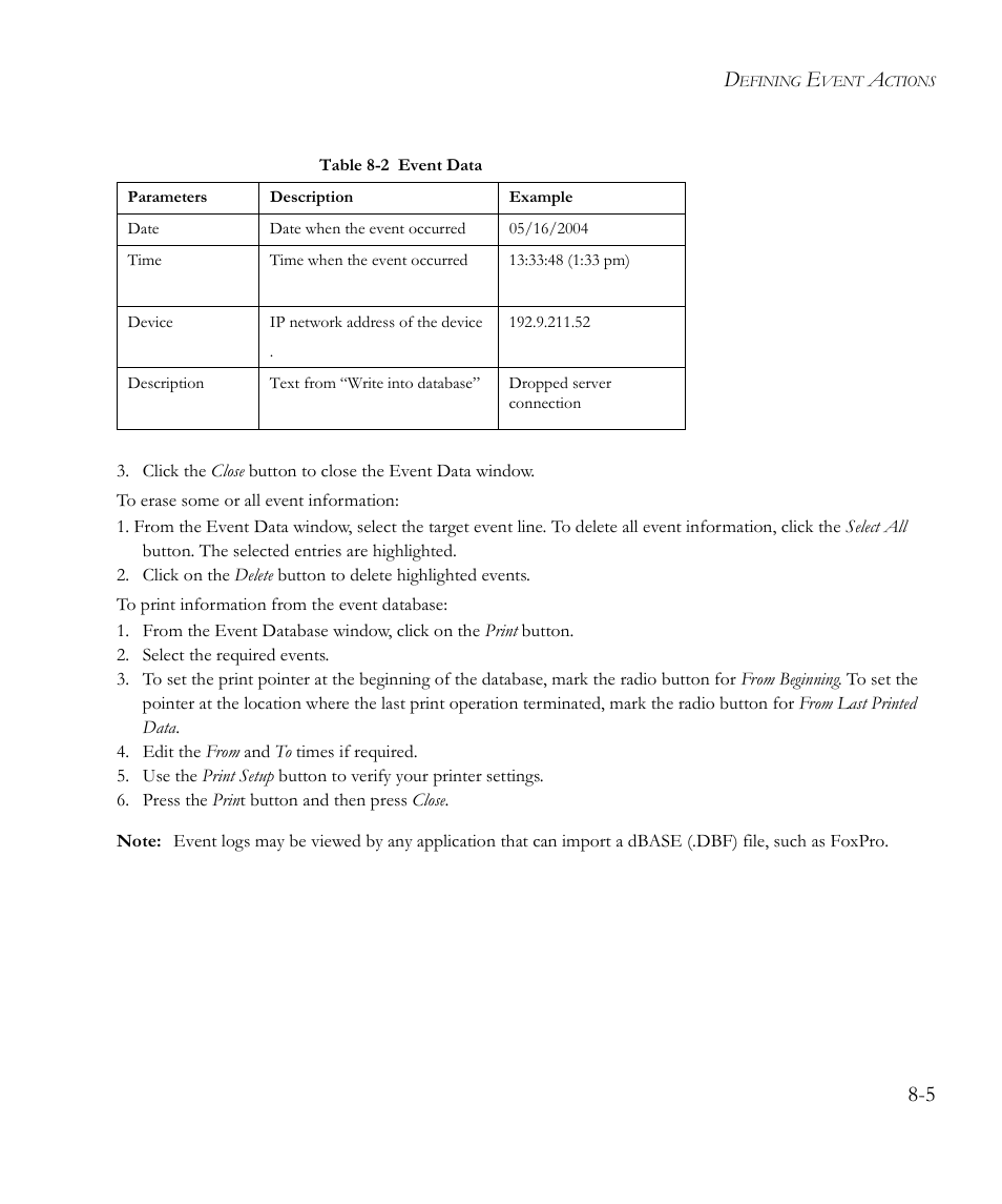 Table 8-2, Event data -5 | SMC Networks EliteView 6.20 User Manual | Page 111 / 232