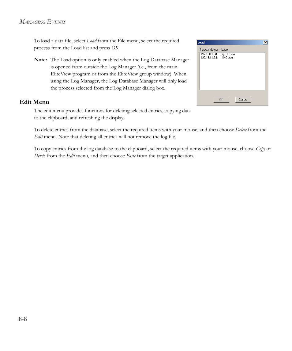 Edit menu, Edit menu -8 | SMC Networks EliteView 6.20 User Manual | Page 114 / 232