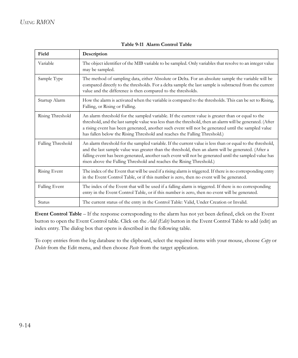 Rmon 9-14 | SMC Networks EliteView 6.20 User Manual | Page 128 / 232