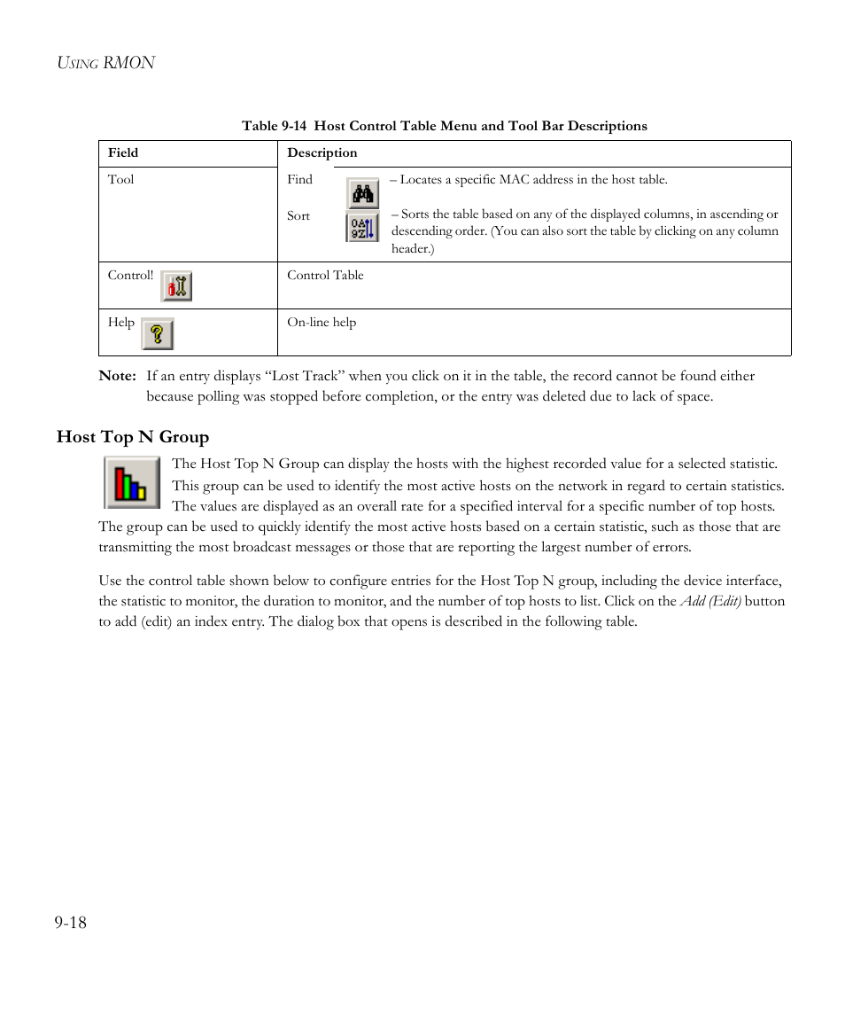 Host top n group, Host top n group -18, Rmon 9-18 | SMC Networks EliteView 6.20 User Manual | Page 132 / 232