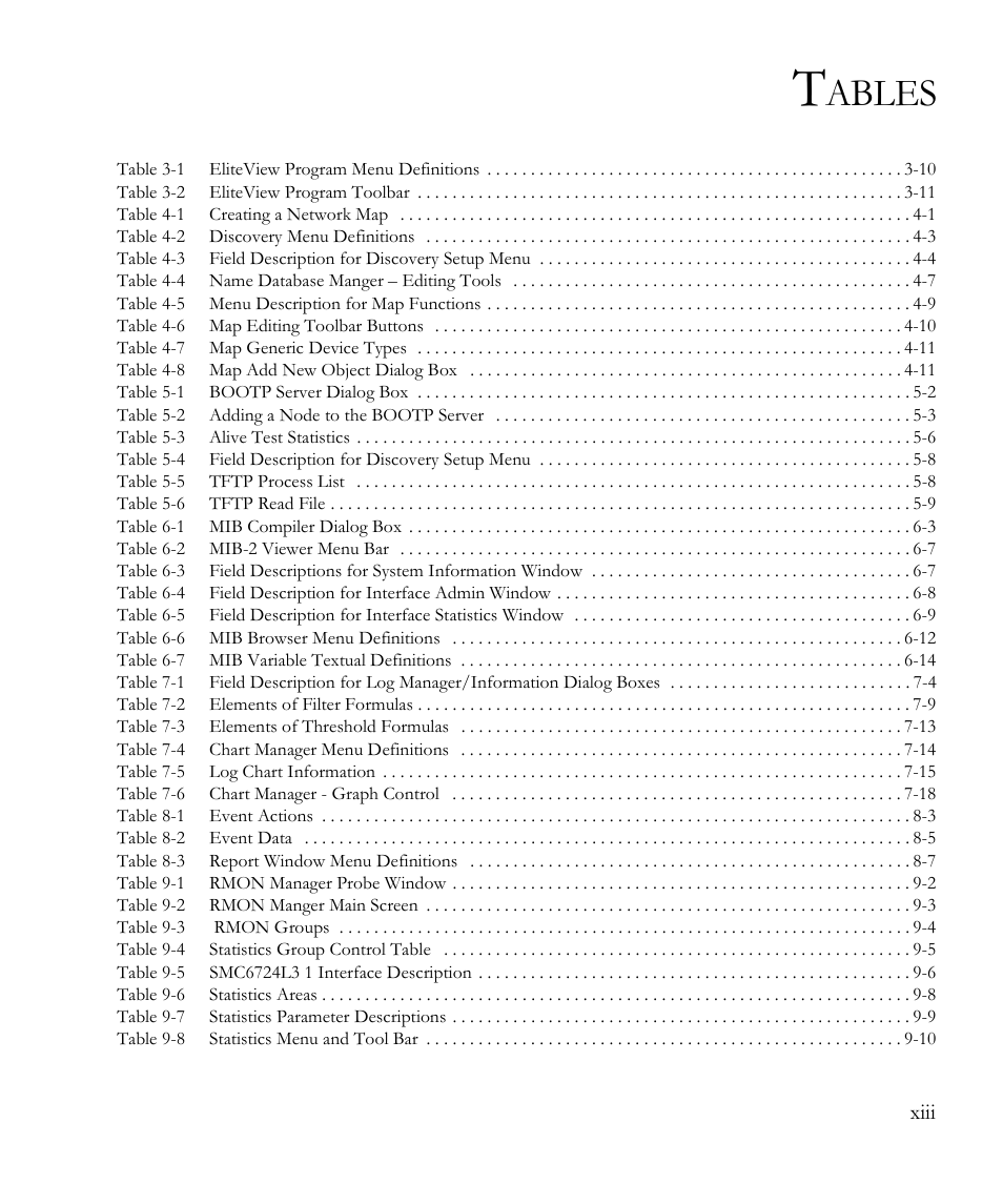 Ables | SMC Networks EliteView 6.20 User Manual | Page 15 / 232