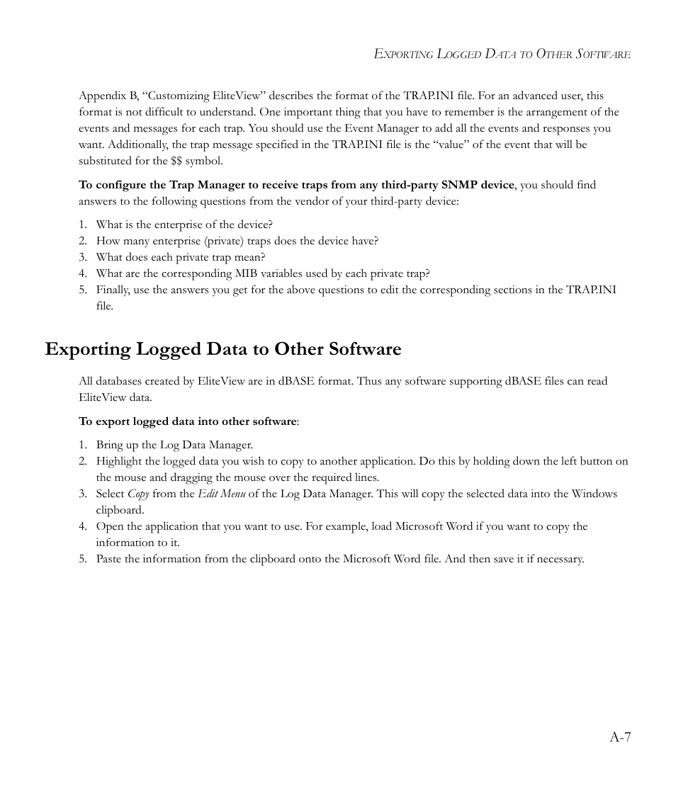 Exporting logged data to other software | SMC Networks EliteView 6.20 User Manual | Page 155 / 232