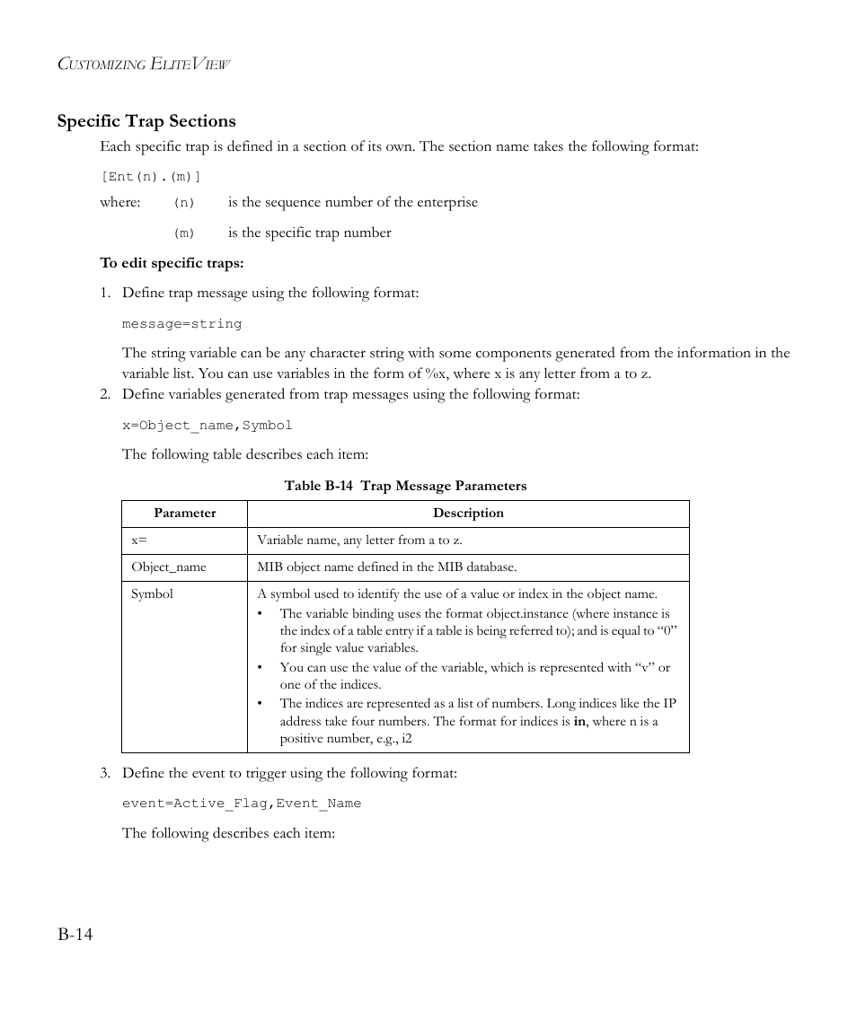 Specific trap sections | SMC Networks EliteView 6.20 User Manual | Page 170 / 232