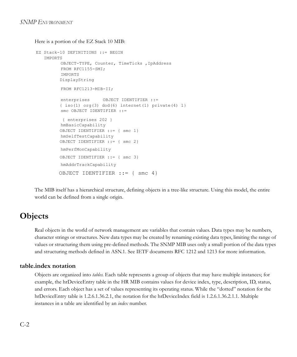 Objects, Table.index notation, Snmp e | SMC Networks EliteView 6.20 User Manual | Page 174 / 232