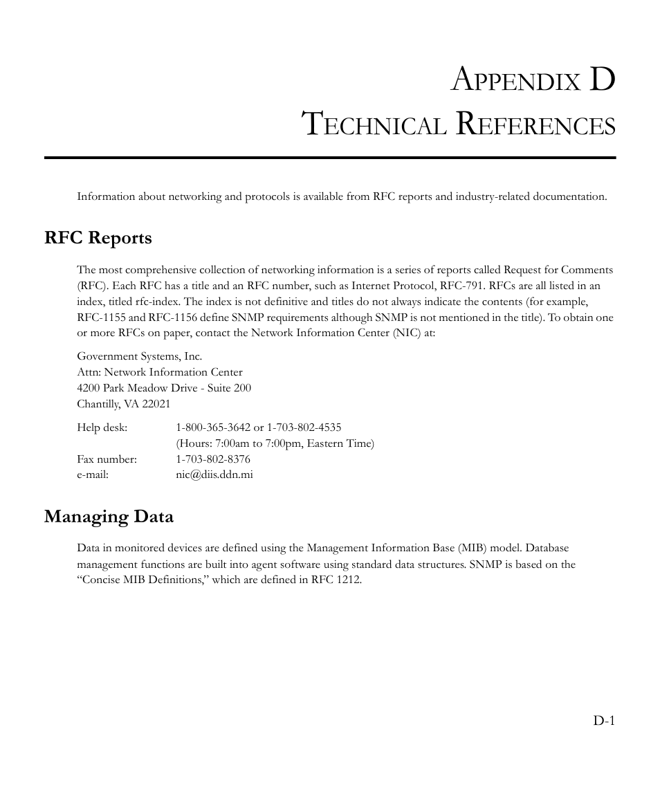 Appendix d technical references, Rfc reports, Managing data | Ppendix, Echnical, Eferences | SMC Networks EliteView 6.20 User Manual | Page 177 / 232