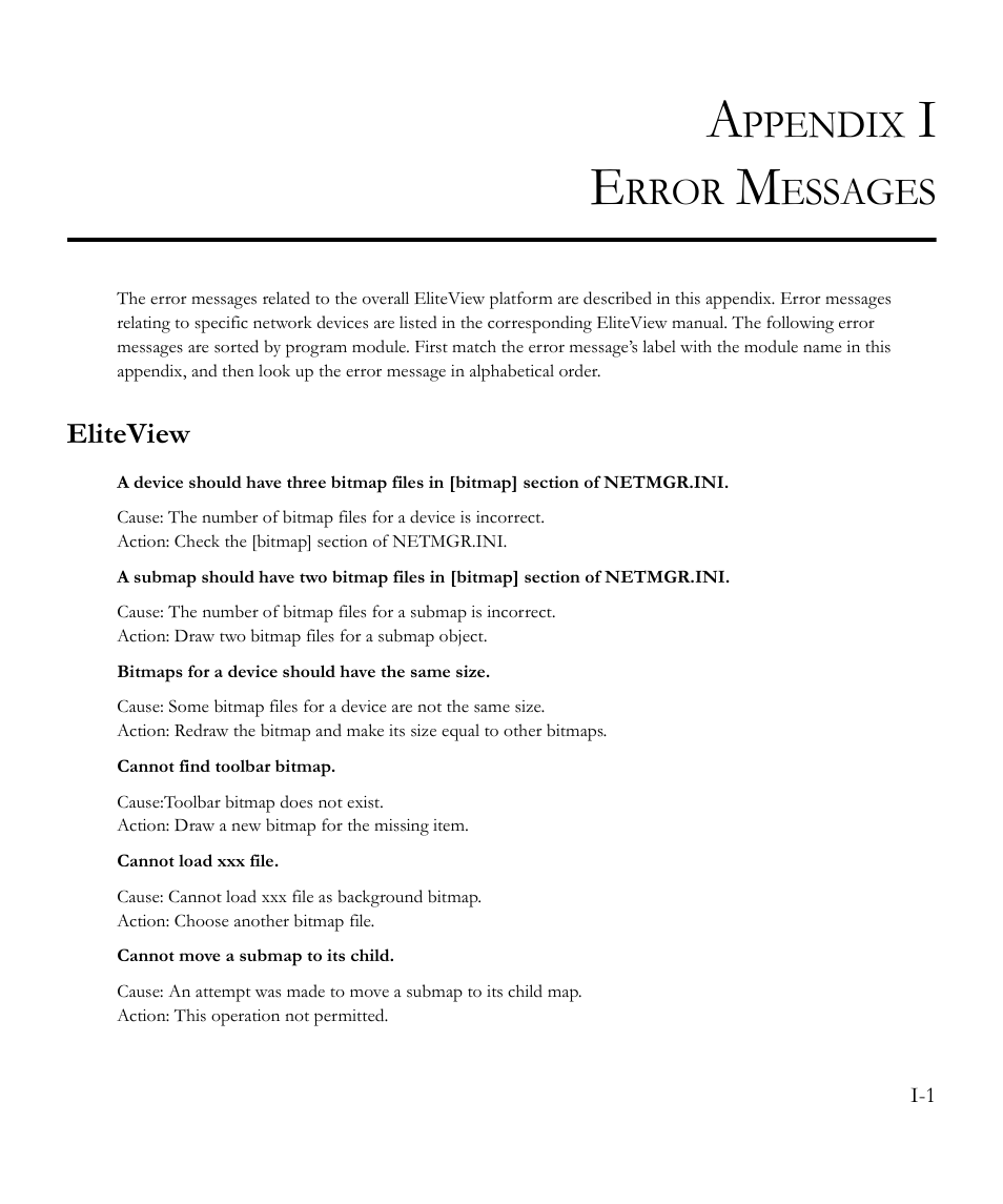 Appendix i error messages, Eliteview, Ppendix | Rror, Essages | SMC Networks EliteView 6.20 User Manual | Page 193 / 232