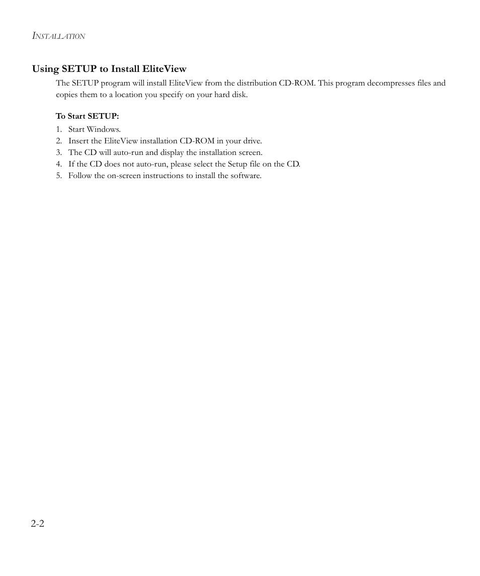 Using setup to install eliteview, Using setup to install eliteview -2 | SMC Networks EliteView 6.20 User Manual | Page 22 / 232