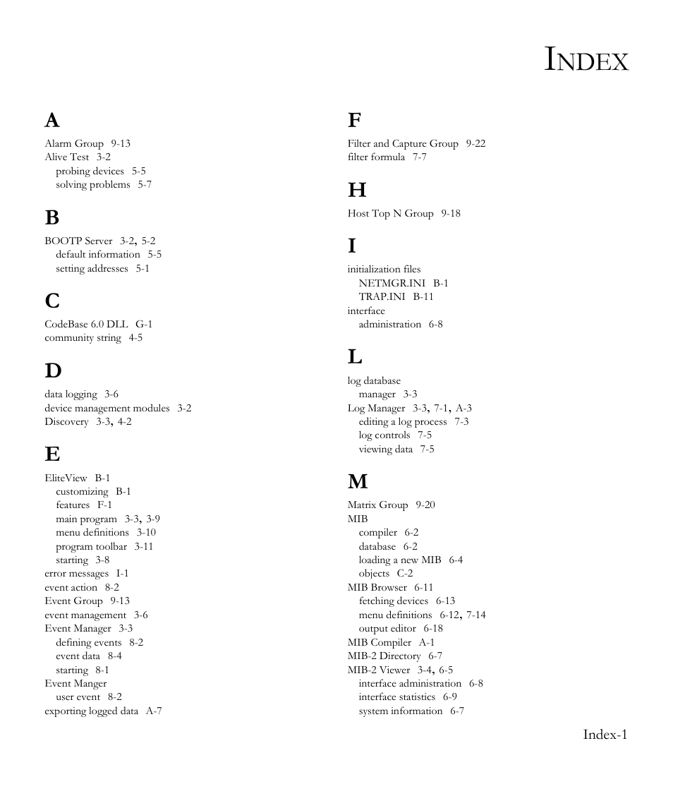 Index, Ndex | SMC Networks EliteView 6.20 User Manual | Page 229 / 232