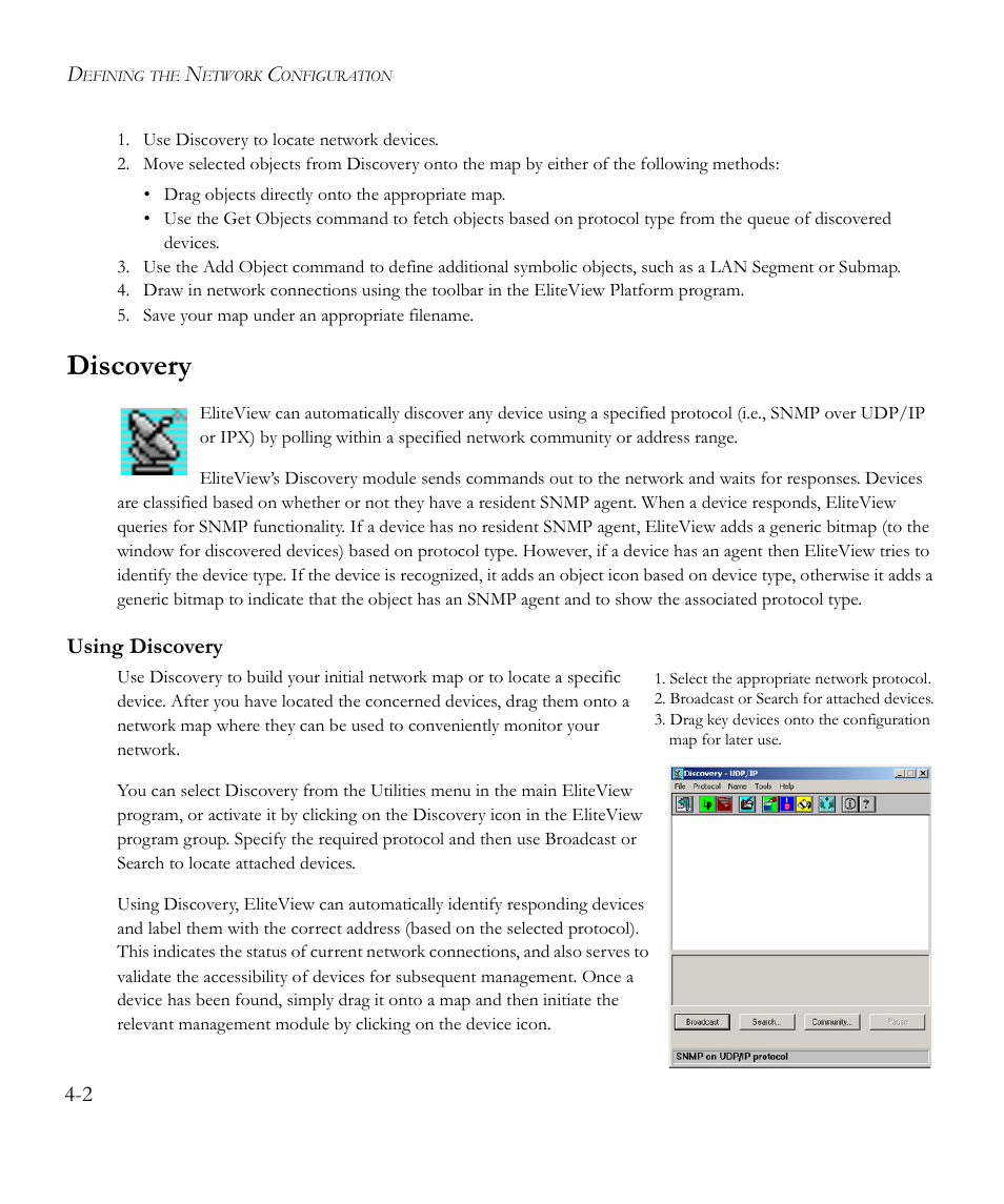 Discovery, Using discovery, Discovery -2 | Using discovery -2 | SMC Networks EliteView 6.20 User Manual | Page 36 / 232