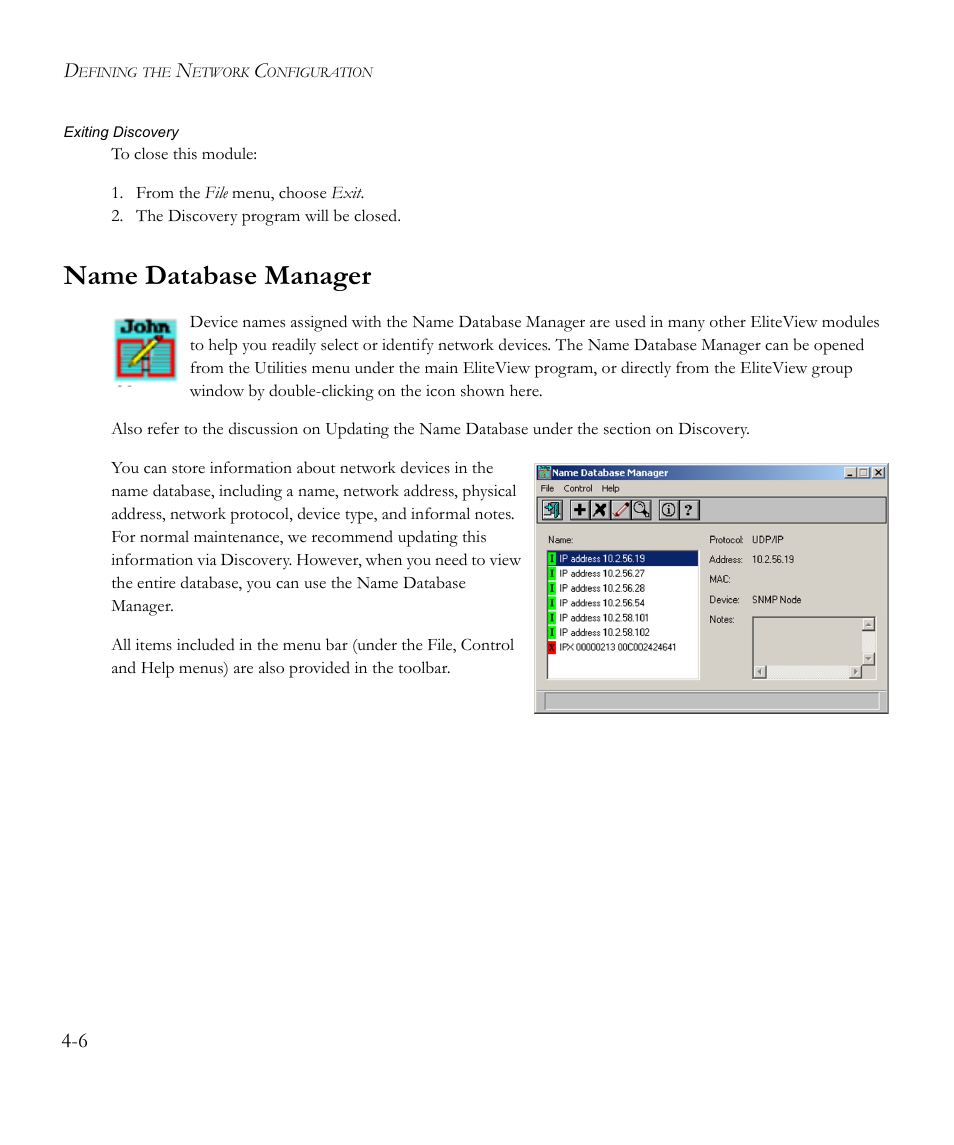 Name database manager, Name database manager -6 | SMC Networks EliteView 6.20 User Manual | Page 40 / 232