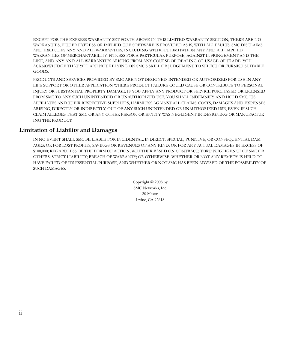 Limitation of liability and damages | SMC Networks EliteView 6.20 User Manual | Page 6 / 232