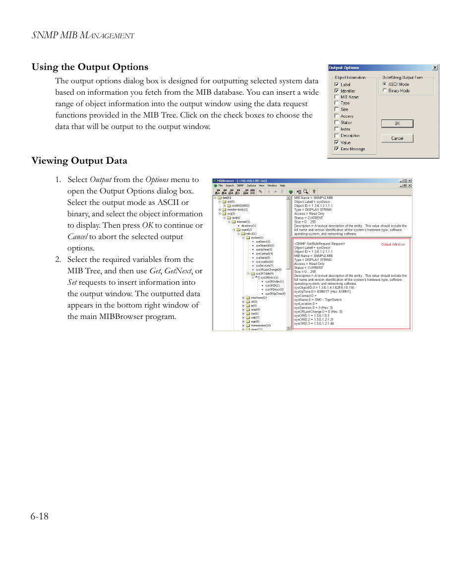 Using the output options, Viewing output data | SMC Networks EliteView 6.20 User Manual | Page 84 / 232