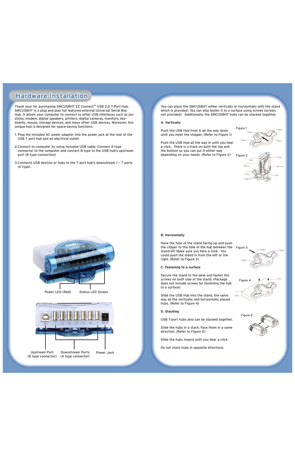 Smcusbh7, Ez connect™ usb 2.0 7-port hub, Hardware installation using the ez 3click wizard | Ez installation cd | SMC Networks EZ Connect USB 2.0 7-Port Hub MCUSBH7 User Manual | Page 2 / 2