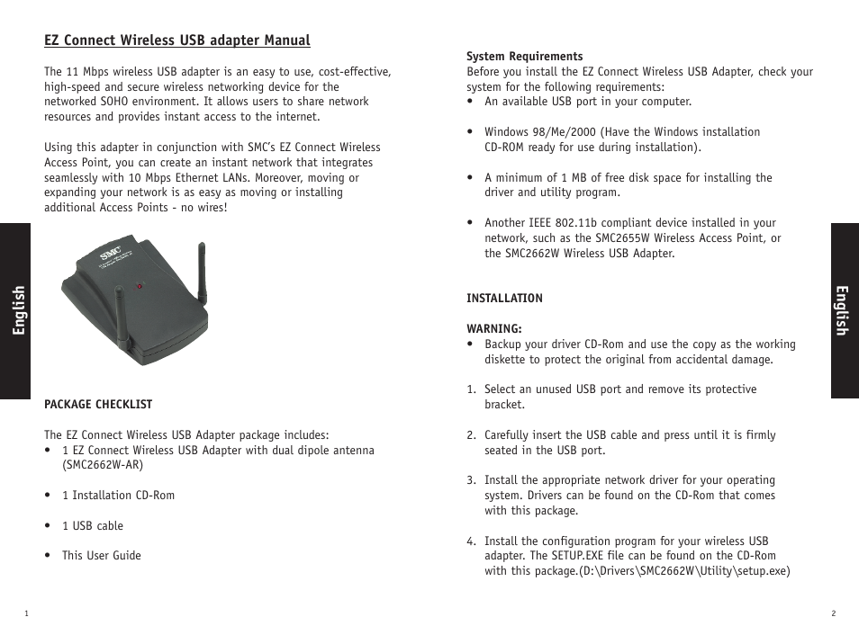 English | SMC Networks SMC2662W-AR User Manual | Page 2 / 16